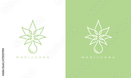illustration vector graphic of modern, simple, line art, flat, abstract mark, combination marijuana, cannabis, oil/water drop, hemp oil logo design