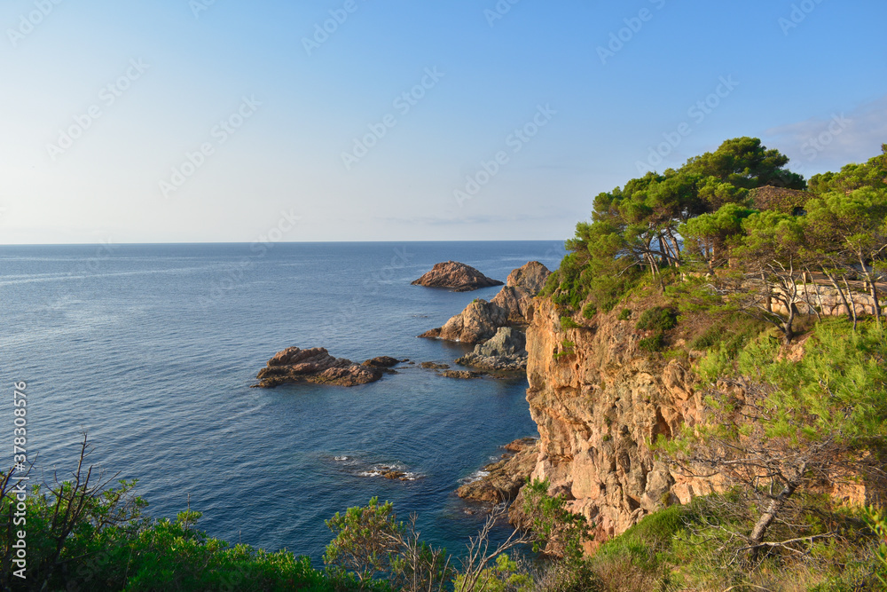 Summer landscape, mountains, rocks and sea on the Costa Brava, Tossa de Mar.