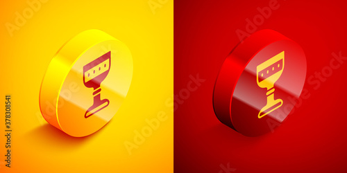 Isometric Medieval goblet icon isolated on orange and red background. Circle button. Vector.