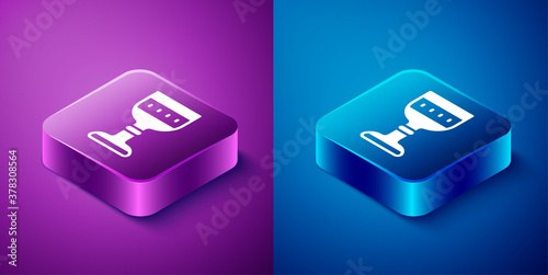 Isometric Medieval goblet icon isolated on blue and purple background. Square button. Vector.