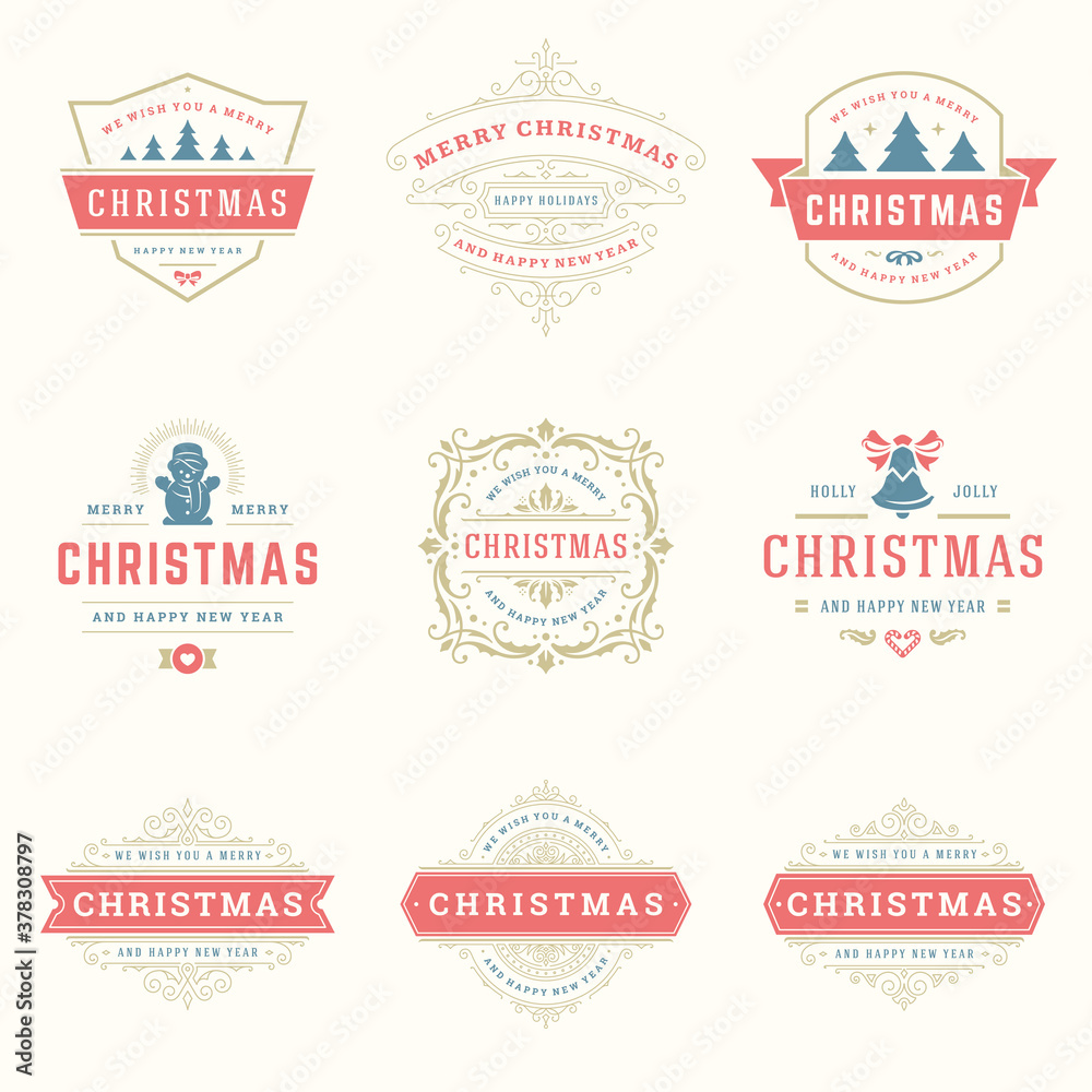Christmas quotes labels and badges vector design elements set