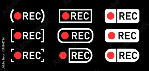 Record sign, a set of record signs. On a black background.