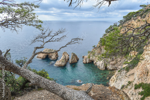 Summer landscape, mountains, rocks and sea on the Costa Brava, Tossa de Mar.