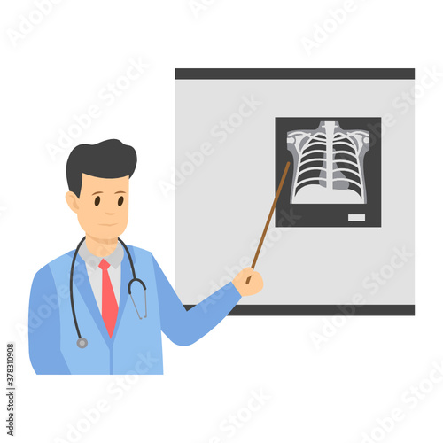 
A person with x ray report, radiologist flat 
