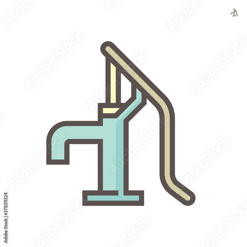 Water well pump icon. Also called hand powered water pump or hand pump or pitcher pump.That installed over water well or borehole for shallow groundwater source and using for option back up pumping.