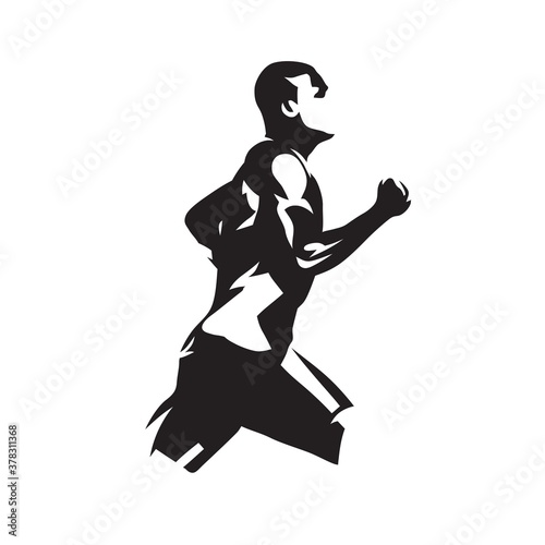 Run logo. Running man, abstract isolated vector silhouette © michalsanca