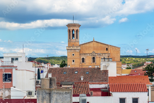 Aerial view of Church of Santa Maria and Mahon roofs - Mahon, Menorca, Balearic islands, Spain
