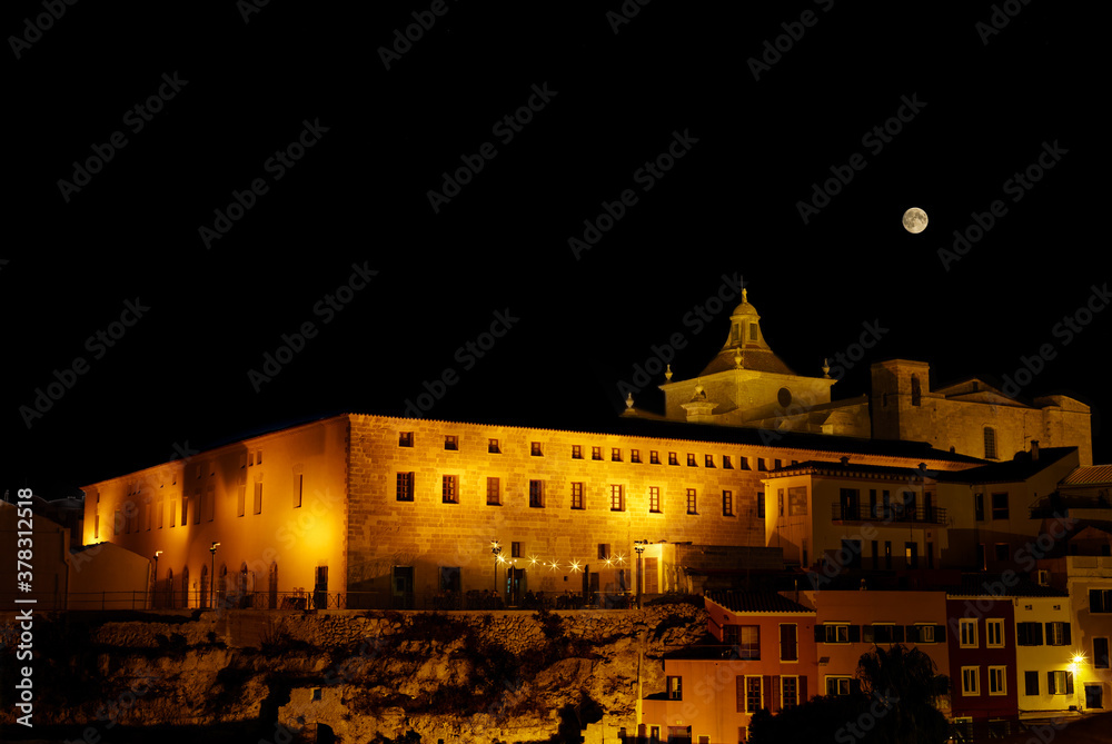 Cloister and church of Carmen at night - Mahon, Menorca, Balearic islands, Spain Cloister and church of Carmen at night - Mahon, Menorca, Balearic islands, Spain