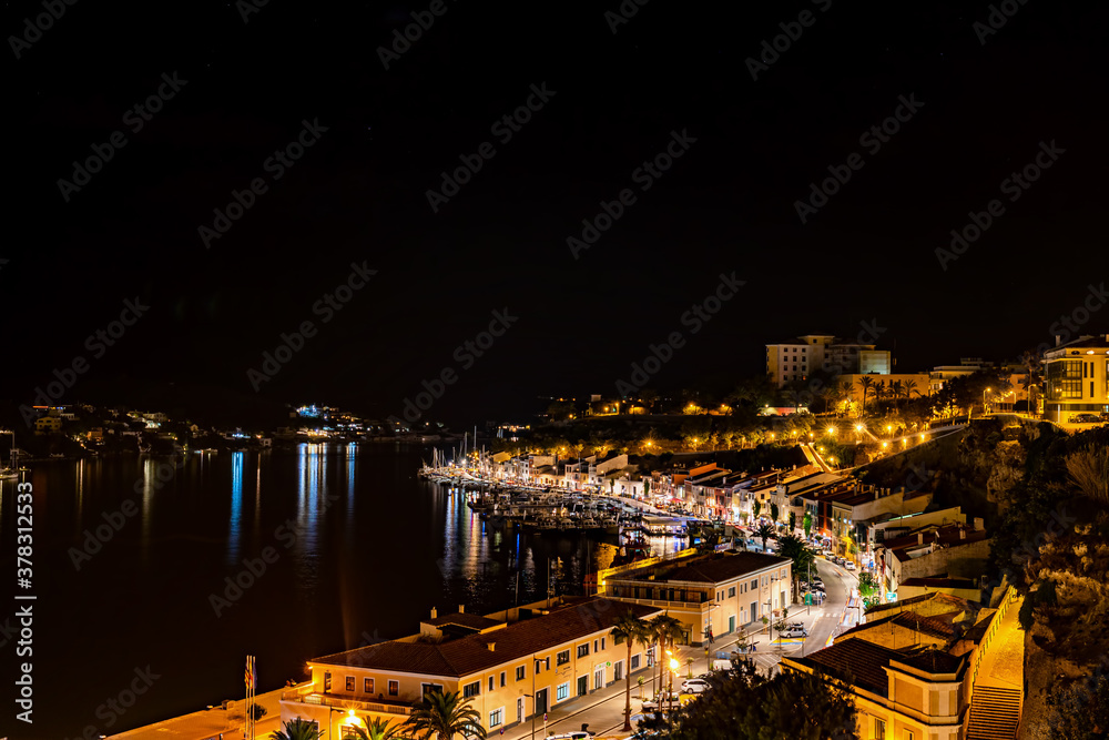 Mahon harbor at night - Menorca, Balearic islands, Spain