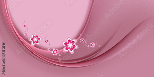 Fractal pastel pink wave with garland of flowers