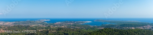 Panoramic view on menorca north coast and Fornells from summit of Monte Toro - Es Mercadal  Menorca  Balearic Islands  Spain