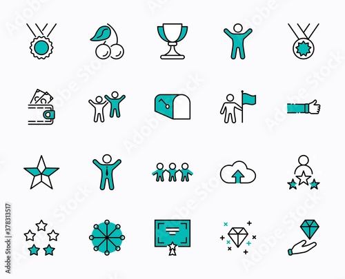 Set of Success Related Vector Line Icon. Contains such Icons as Cup, Ribbon, Star, Winner, Reward and more.Editable Stroke. 32x32 Pixel Perfect.