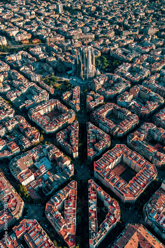 Photography Aerial view of the residential Eixample district of Barcelona, with the Sagrada