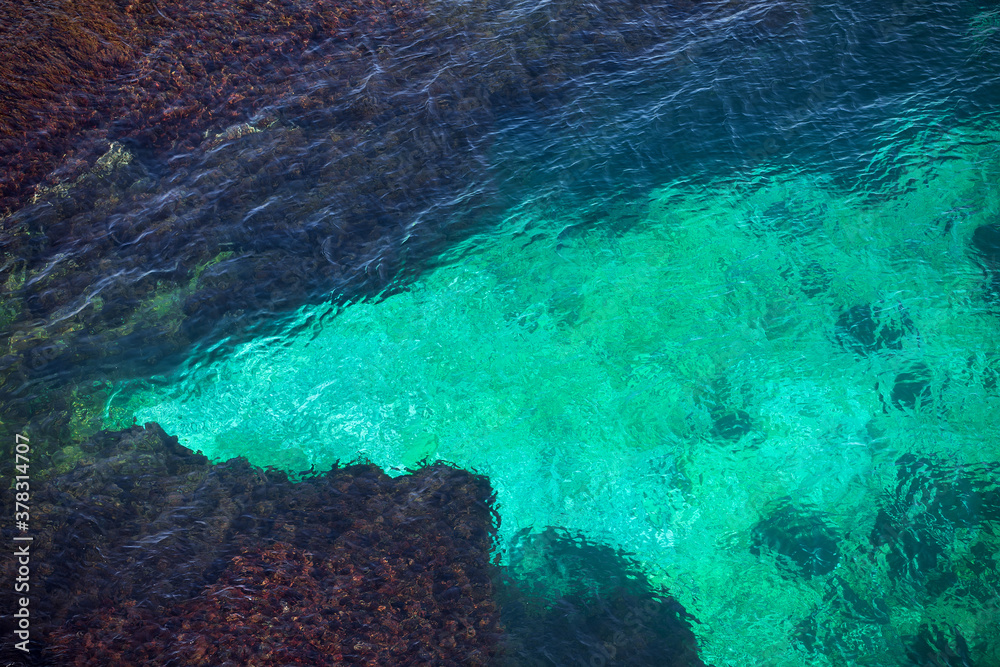 Texture of sea water. Summer background. Ocean coast.