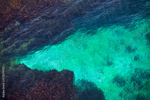 Texture of sea water. Summer background. Ocean coast.