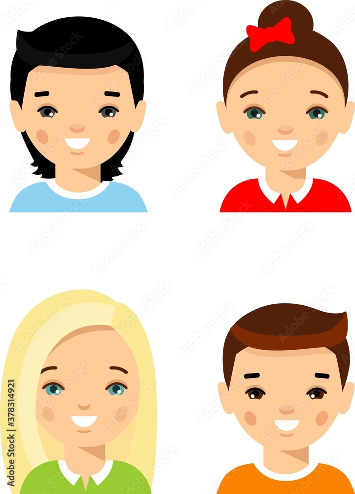 Set of different avatar children in colorful flat style.