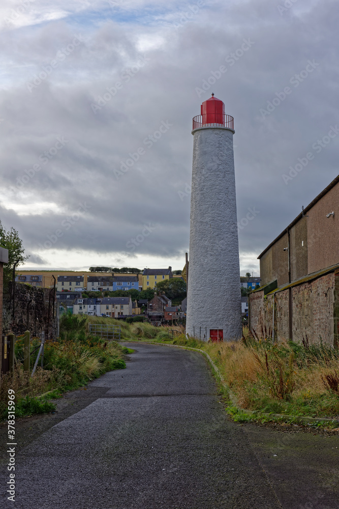 The Old Montrose Rear Lighthouse hidden down a small street on the North side of the River South Esk at Montrose Harbour.
