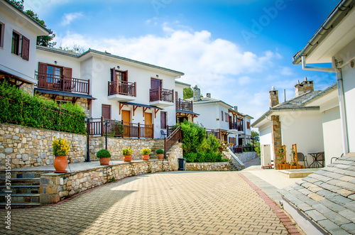 Traditional architecture and street  in Pelion mountain. Magnisia, Greece photo