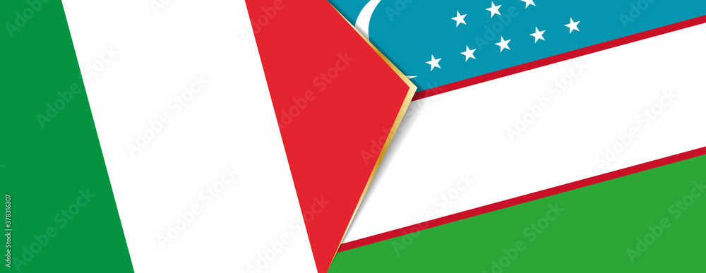 Italy and Uzbekistan flags, two vector flags. Italy and Uzbekistan flags, two vector flags.