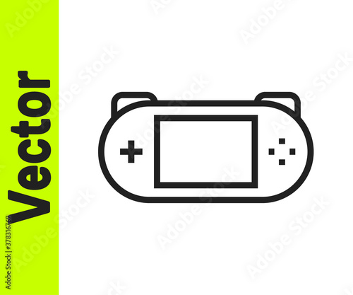 Black line Portable video game console icon isolated on white background. Gamepad sign. Gaming concept. Vector. © Kostiantyn