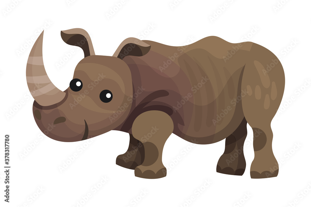 Rhinoceros with Horned Nose as African Animal Vector Illustration