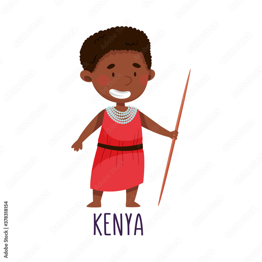 Cheerful Boy Wearing National Costume of Kenya Vector Illustration Cheerful Boy Wearing National Costume of Kenya Vector Illustration