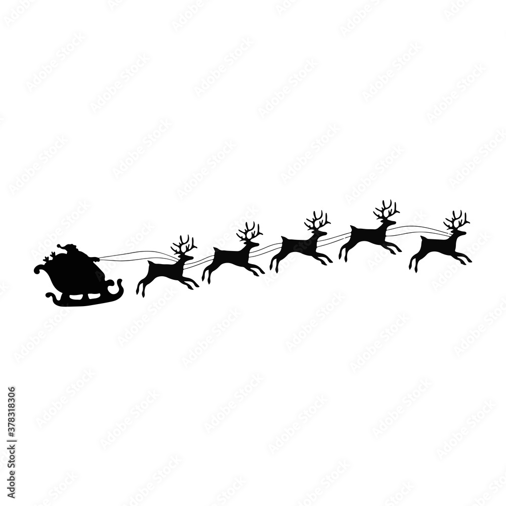 Naklejka premium santa claus with sleigh.Santa Claus on the sky in winter season.Merry Christmas and Happy New Year. paper art design. Santa Claus silhouettes. Vector EPS 10.