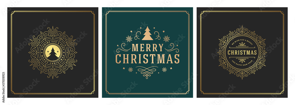 Christmas square banners vintage typographic quotes design vector illustration