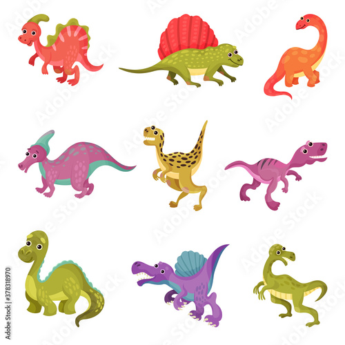 Funny Dinosaurs as Ancient Reptiles Isolated on White Background Vector Set © Happypictures