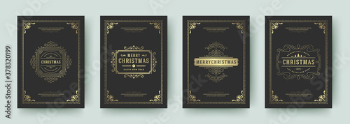 Christmas cards set vintage typographic qoutes design vector illustration.