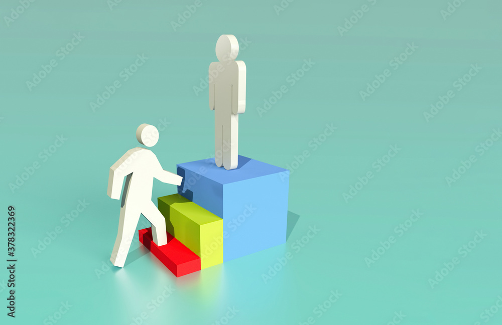 A person on a podium with another person going up to take his place. Concept of career climbing, rivalry promotion and success. A person on a podium with another person going up to take his place. Concept of career climbing, rivalry promotion and success.