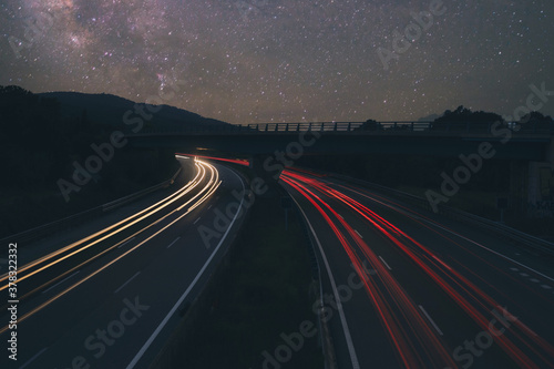 beautiful night view of road in the town of Barcelona