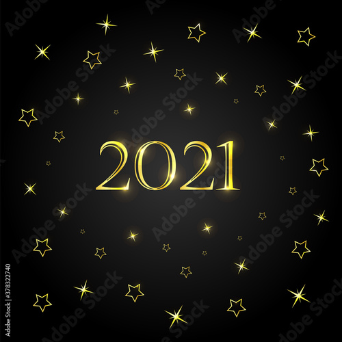 Postcard New Year 2021 with stars. Vector illustration