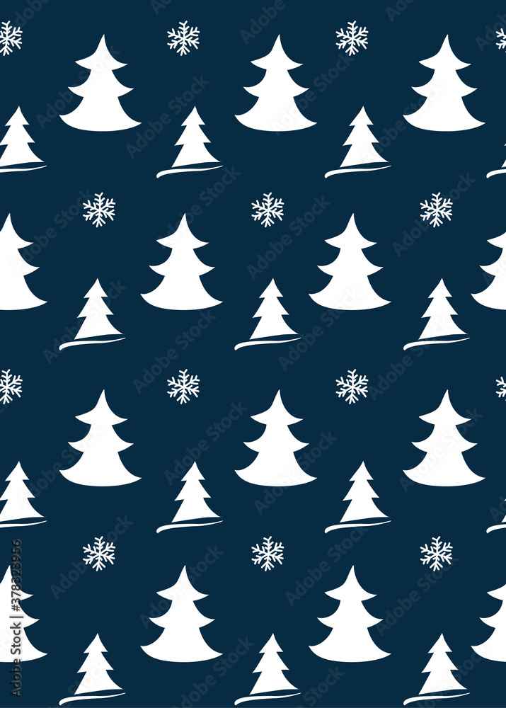 Vector Seamless pattern with Christmas trees. big and smoll on dark blue background. can be used for cards for Christmas or Happy New Year.