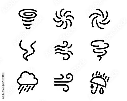 台風、竜巻、突風のアイコンのセット／強風／嵐／自然災害／大雨／豪雨／天気／渦巻／気候
