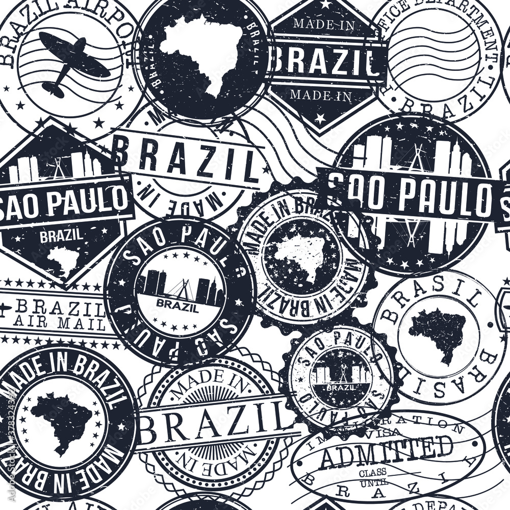 Sao Paulo Brazil Stamps. City Stamp Vector Art. Postal Passport Travel. Design Set Pattern.