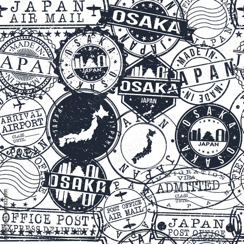 Osaka Japan Stamps. City Stamp Vector Art. Postal Passport Travel. Design Set Pattern.