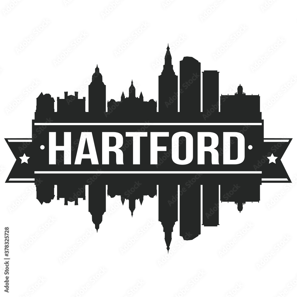 Hartford Connecticut Skyline Silhouette Design City Vector Art.