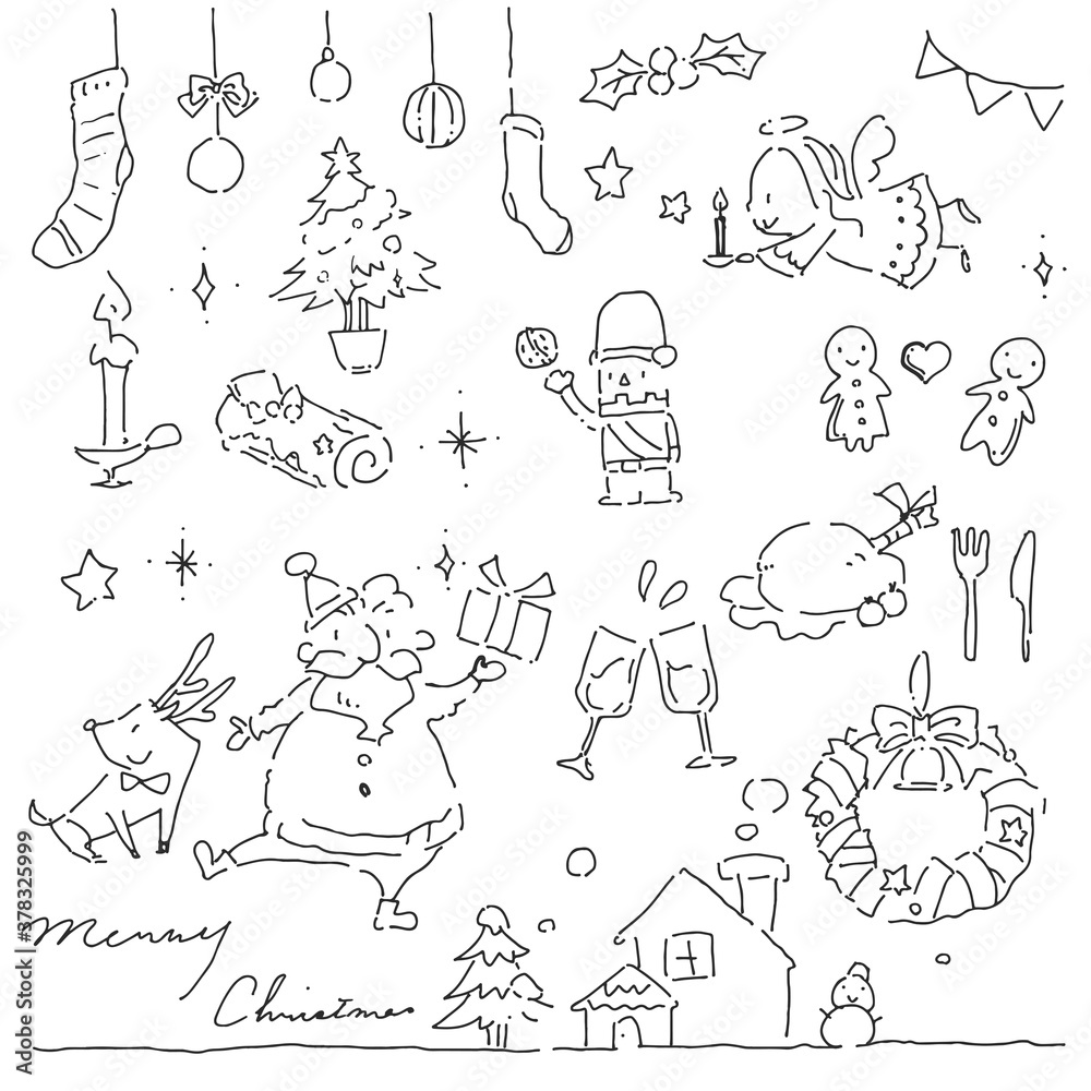 cute Christmas illustration set, drawing, hand drawn