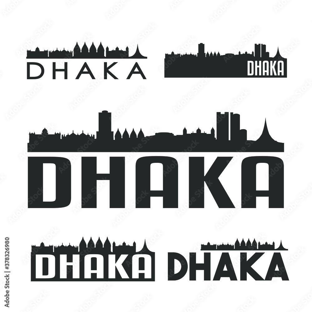 Dhaka Bangladesh Flat Icon Skyline Vector Silhouette Design Set Logo.
