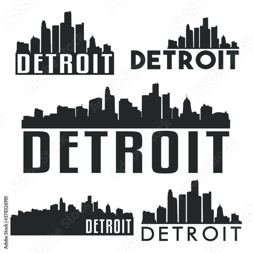 Detroit Michigan USA Flat Icon Skyline Silhouette Design City Vector Art Famous Buildings Color Set.