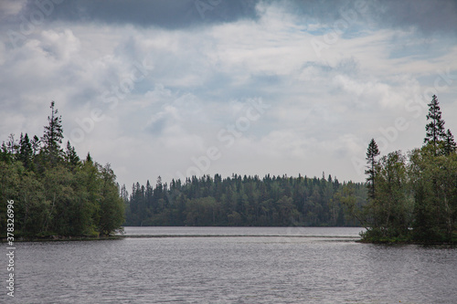 Landscape by the lake in karelia in the day