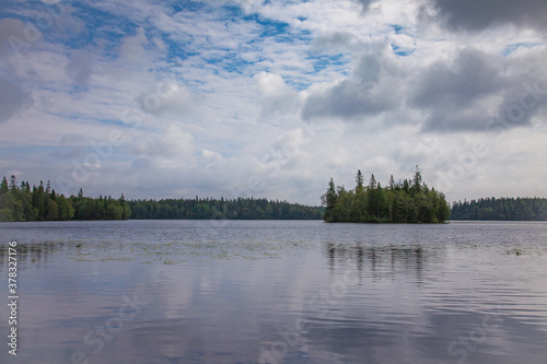 Landscape by the lake in karelia in the day