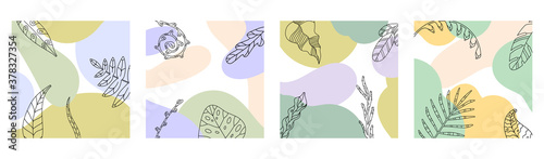 A set of abstract backgrounds with hand-drawn floral elements and leaves.Modern and trendy vector illustrations.templates for social media, banners, posters, and covers. isolated on a white background © Christy Si