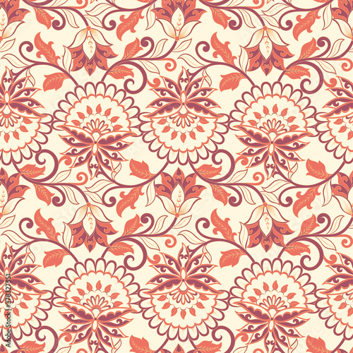 vintage flowers seamless pattern. Ethnic floral vector background