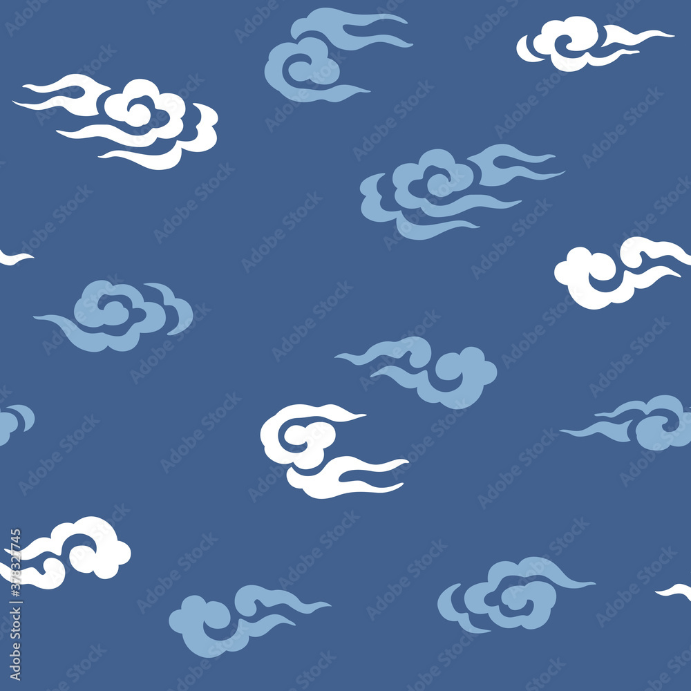 Japanese Painted Cloud Vector Seamless Pattern