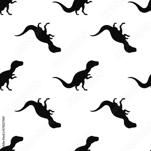 Black tyrannosaurus, graphical dinosaur icon isolated seamless pattern on white background. Vector