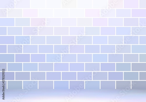 Fototapeta Naklejka Na Ścianę i Meble -  Light lilac blue brick room 3d illustration. New smooth empty wall and floor textured background.