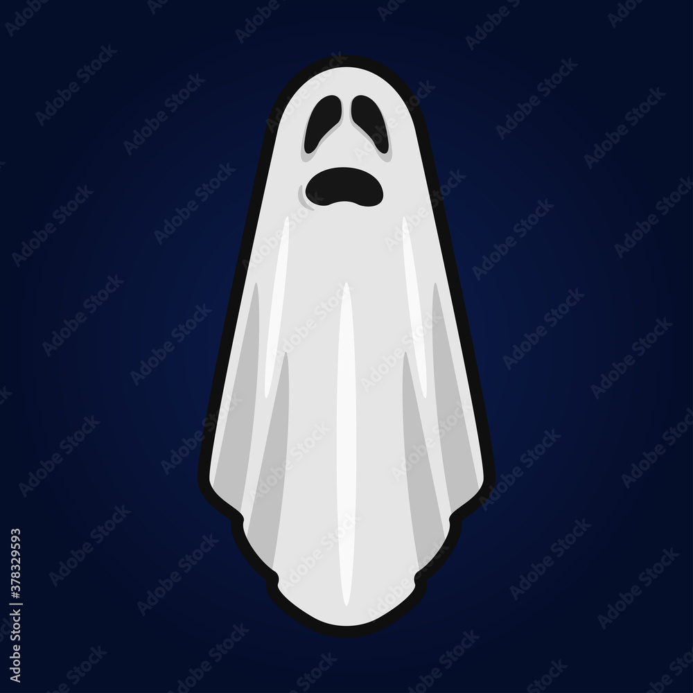 Scary ghost vector illustration template for october holiday Halloween, face and highlights, monster and fear.