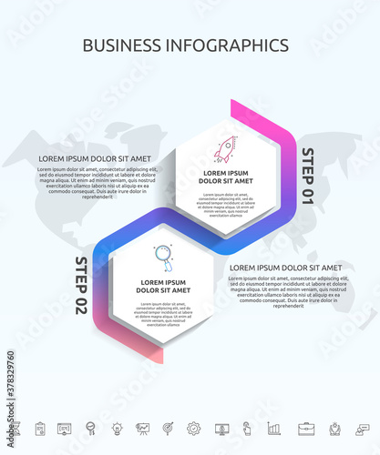 Vector infographic template hexagons for 2 icons, diagram, graph, presentation